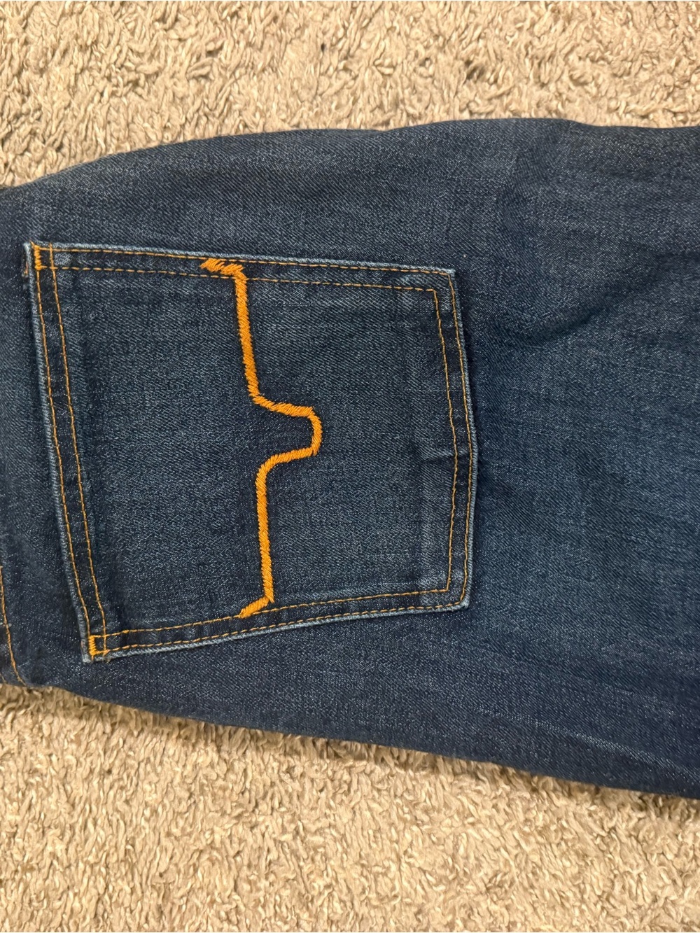 Women’s Dark Blue Jeans with Contrast Orange Stitching